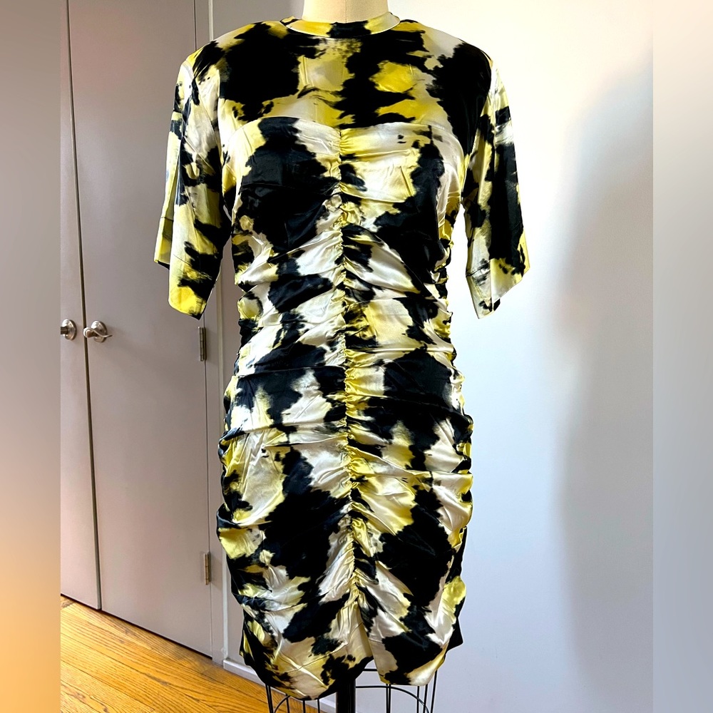 Ganni Stretch Silk Tie-Dye Knee Length Dress